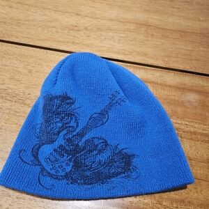 Vibrant Blue Kids Beanie with Guitar Print